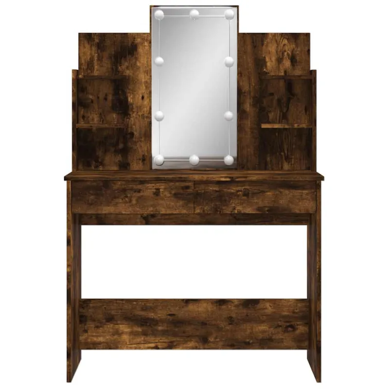 Kosmetinis staliukas su LED lemputėmis, dūminis, 96x40x142cm