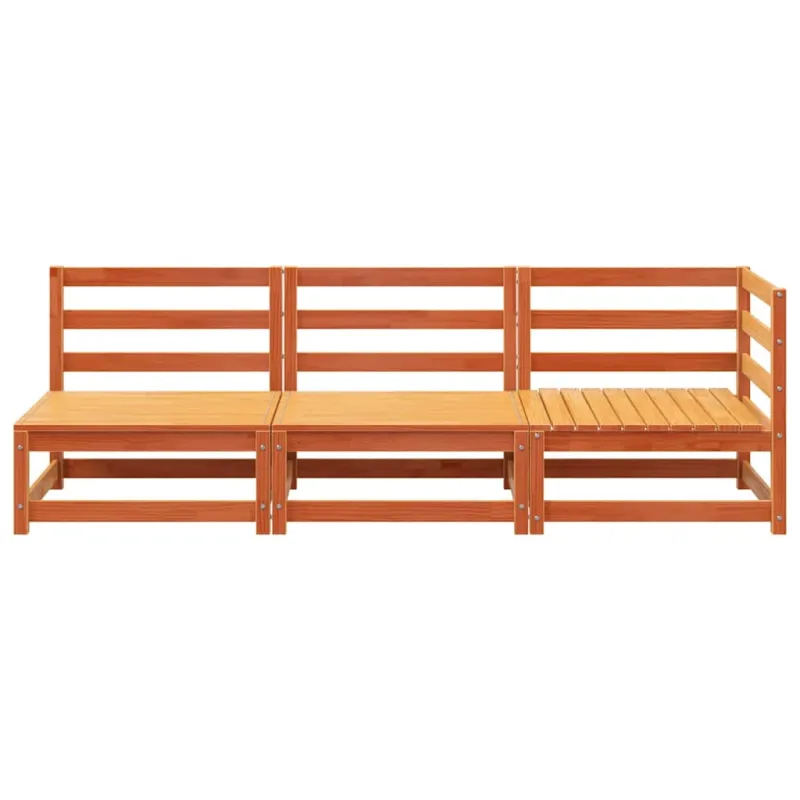 Trivietė sodo sofa, vaško ruda, pušies medienos masyvas
