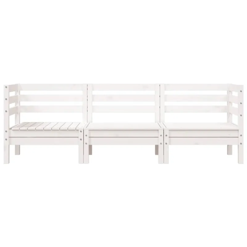 Trivietė sodo sofa, baltos spalvos, pušies medienos masyvas