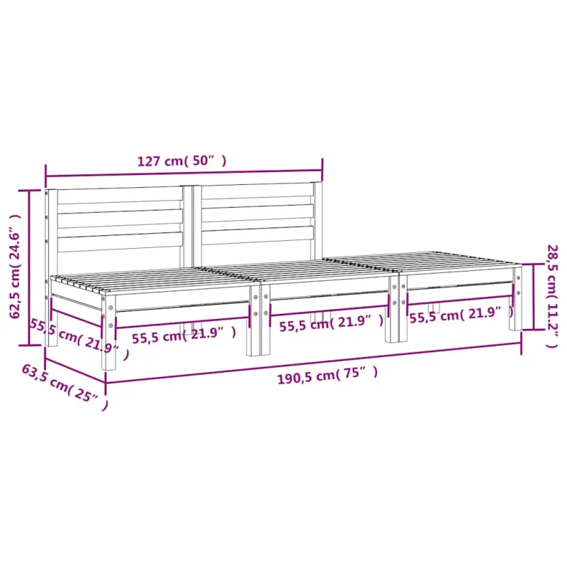 Trivietė sodo sofa, pušies medienos masyvas
