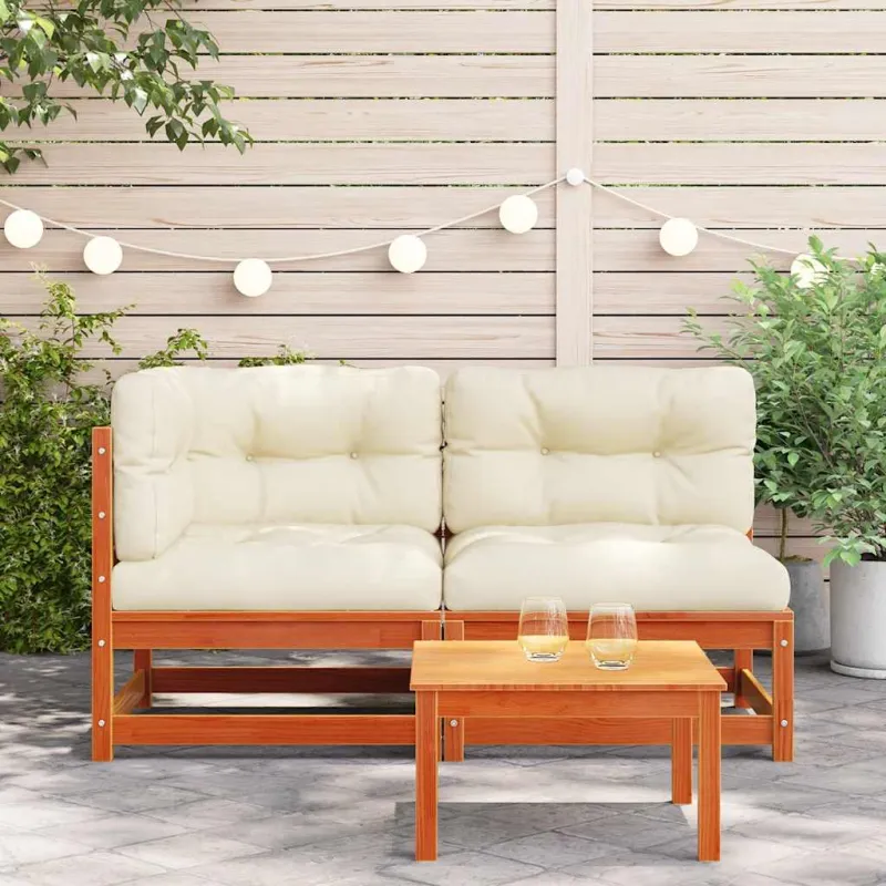 Dvivietė sodo sofa su pagalvėlėmis, vaško ruda, pušies masyvas
