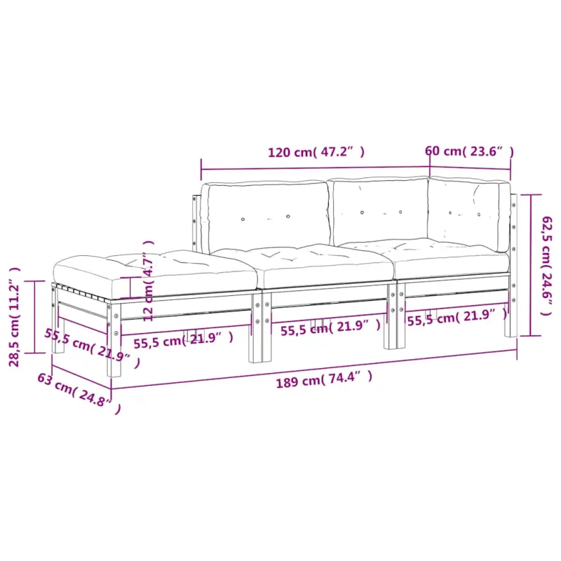 trivietė sodo sofa su pagalvėlėmis ir pakoja