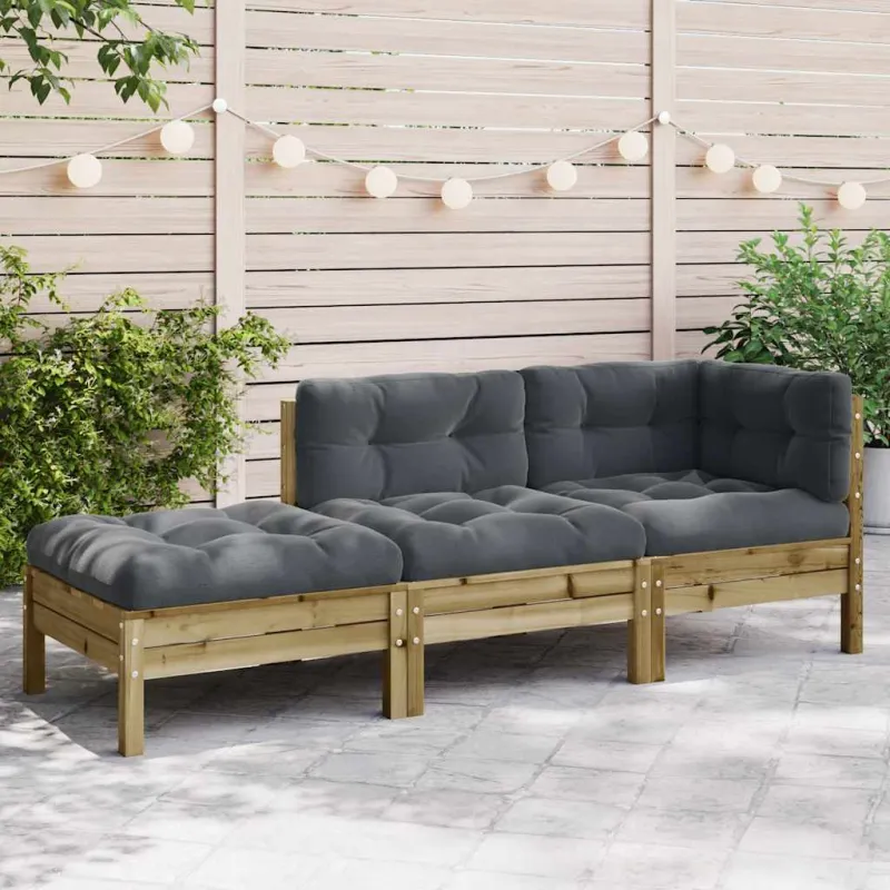 trivietė sodo sofa su pagalvėlėmis ir pakoja
