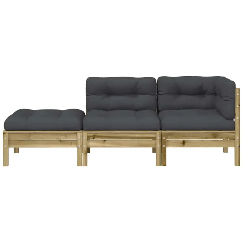 trivietė sodo sofa su pagalvėlėmis ir pakoja