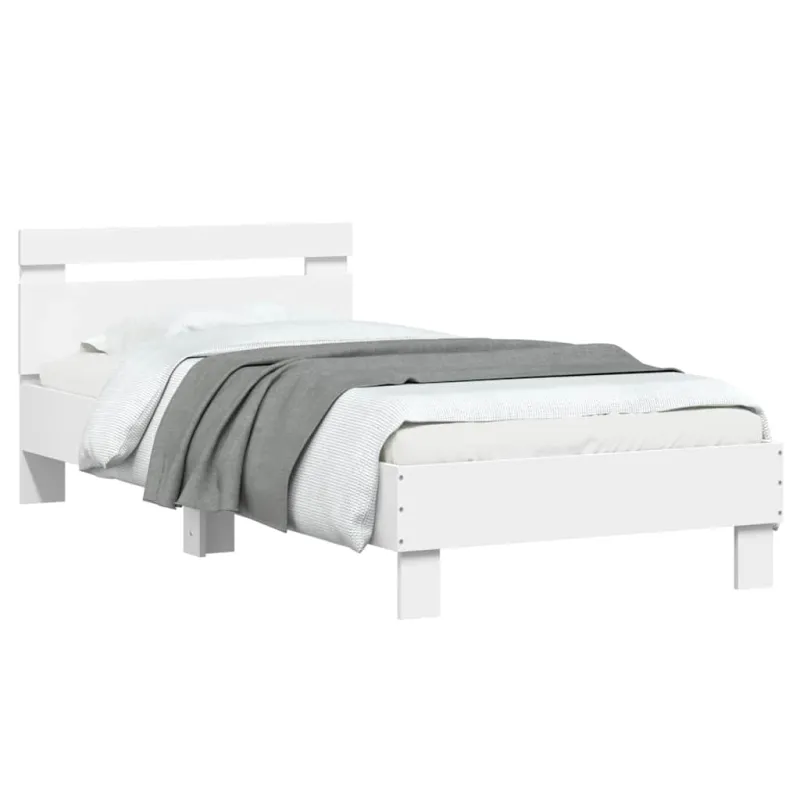 Lovos rėmas su galvūgaliu ir LED lemputėmis, baltas, 75x190cm