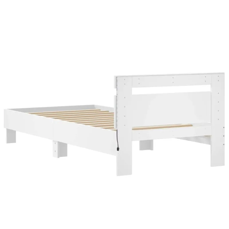 Lovos rėmas su galvūgaliu ir LED lemputėmis, baltas, 75x190cm