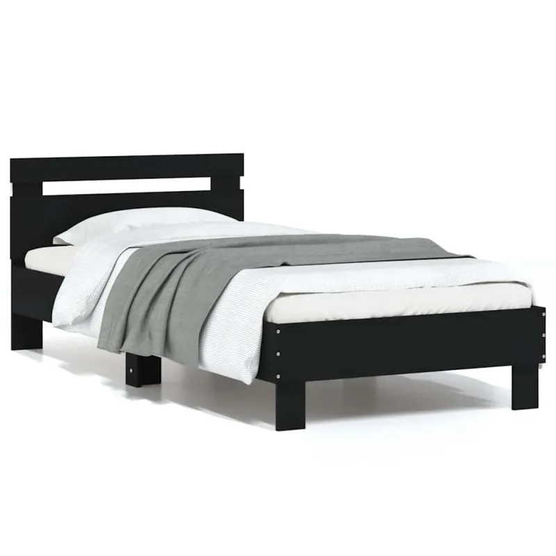 Lovos rėmas su galvūgaliu ir LED lemputėmis, juodas, 75x190cm
