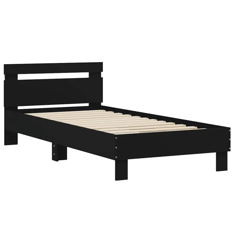 Lovos rėmas su galvūgaliu ir LED lemputėmis, juodas, 75x190cm