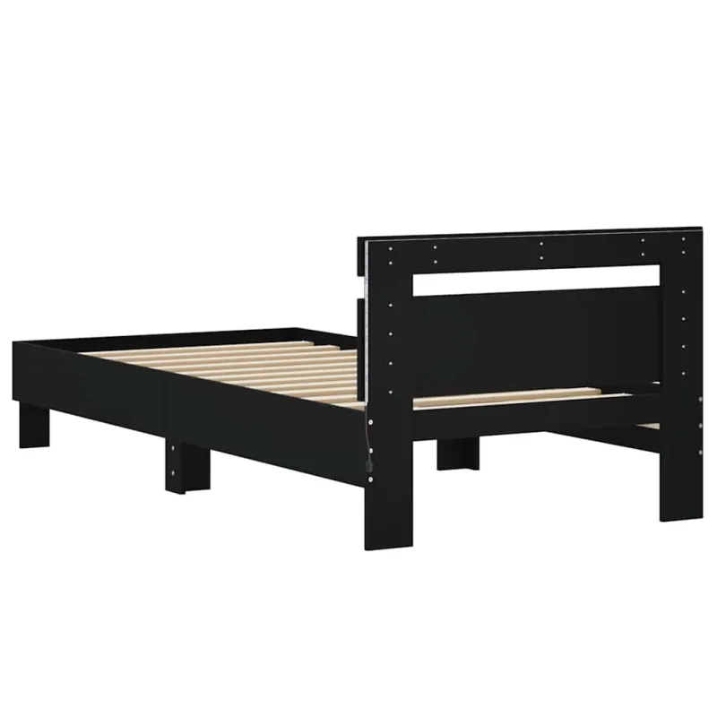 Lovos rėmas su galvūgaliu ir LED lemputėmis, juodas, 75x190cm