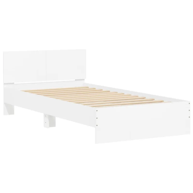 Lovos rėmas su galvūgaliu ir LED lemputėmis, baltas, 100x200cm