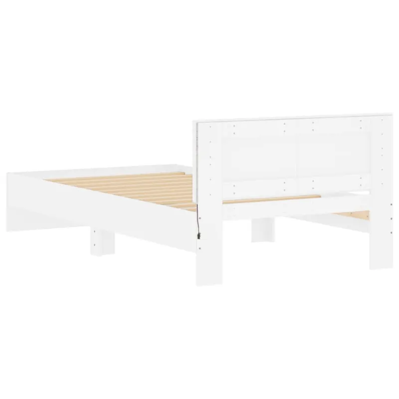 Lovos rėmas su galvūgaliu ir LED lemputėmis, baltas, 100x200cm