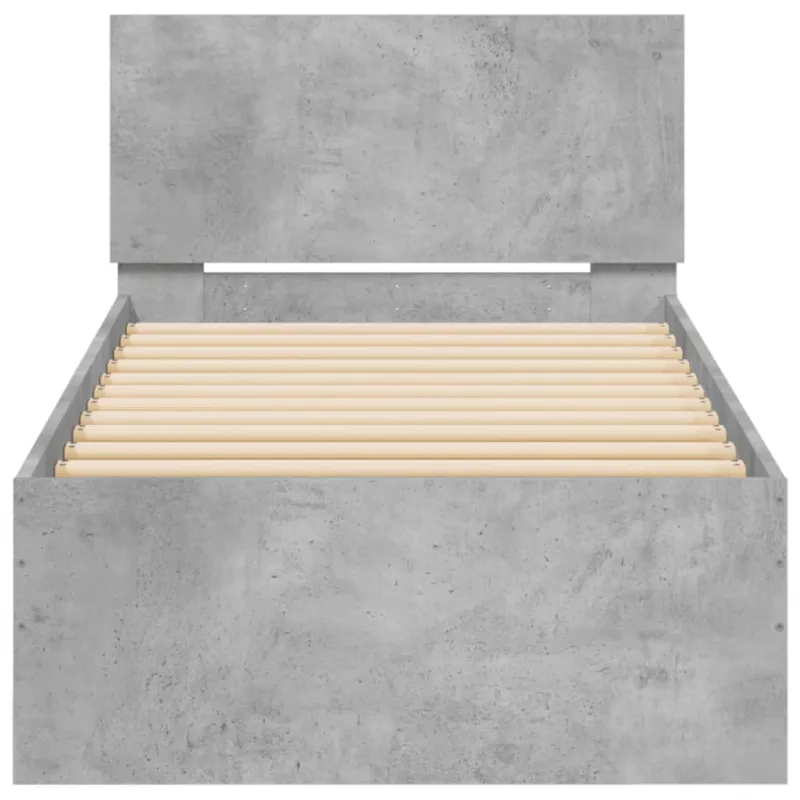 Lovos rėmas su galvūgaliu ir LED lemputėmis, betono, 90x200cm