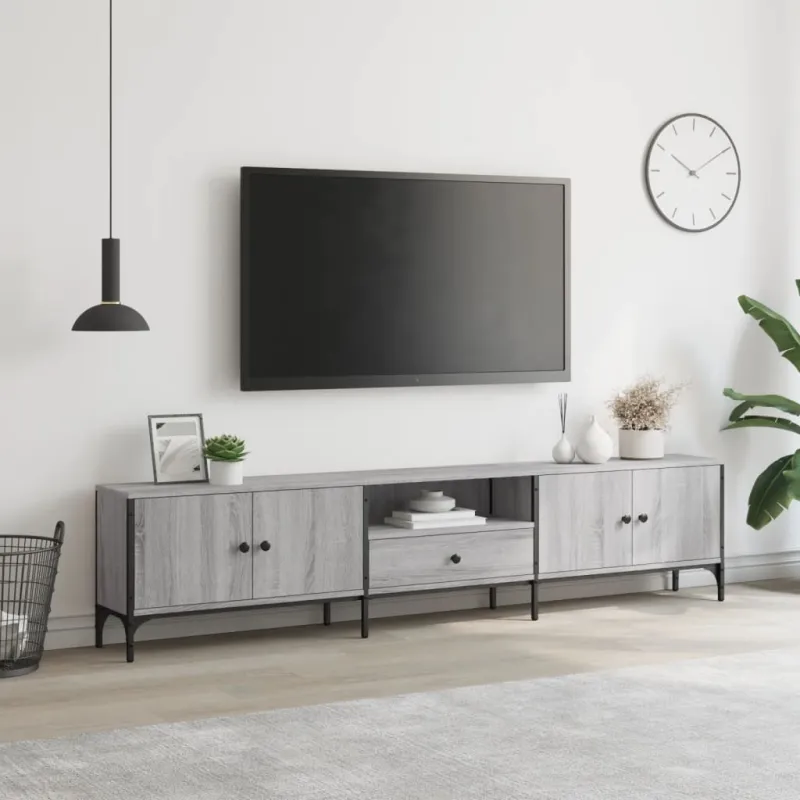 TV spintelė su stalčiumi, pilka, 200x25x44cm, apdirbta mediena