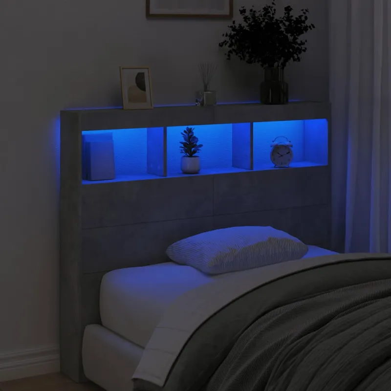 Galvūgalis-spintelė su LED, betono pilkos spalvos, 120x17x102cm