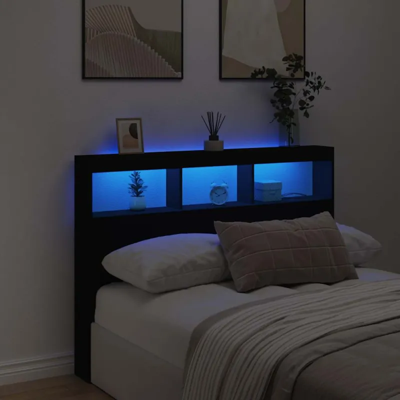 Galvūgalis-spintelė su LED, juodos spalvos, 140x17x102cm