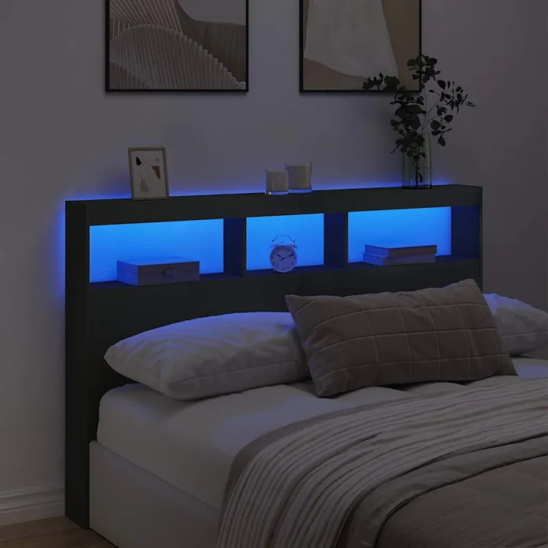 Galvūgalis-spintelė su LED, juodos spalvos, 160x17x102cm