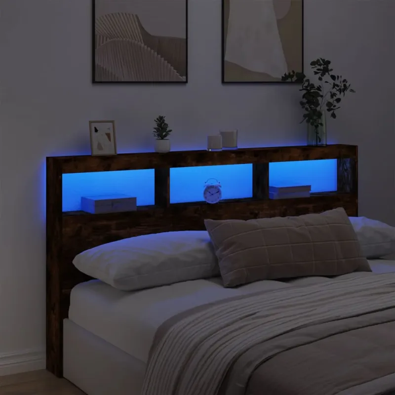 Galvūgalis-spintelė su LED, dūminio ąžuolo, 180x17x102cm