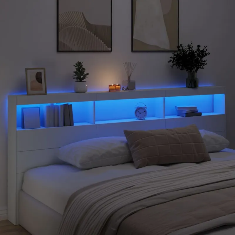 Galvūgalis-spintelė su LED, baltos spalvos, 220x17x102cm