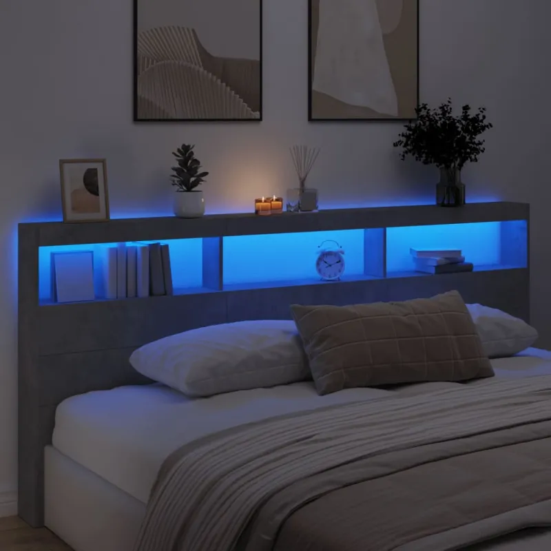 Galvūgalis-spintelė su LED, betono pilkos spalvos, 220x17x102cm
