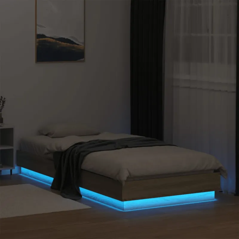 Lovos rėmas su LED lemputėmis, sonoma ąžuolo spalvos, 100x200cm