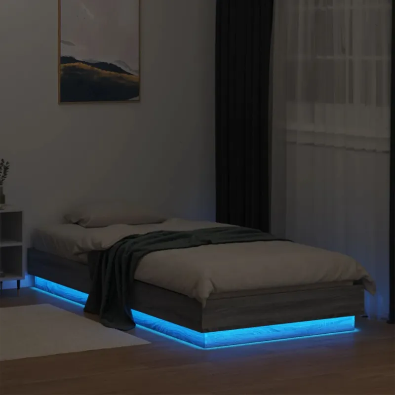 Lovos rėmas su LED lemputėmis, pilkos ąžuolo spalvos, 100x200cm