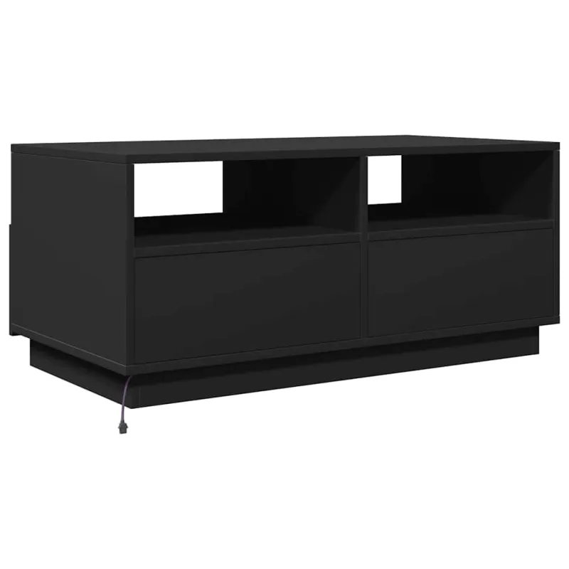 Kavos staliukas su LED lemputėmis, juodos spalvos, 90x49x40cm