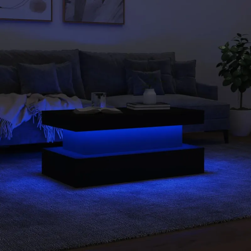 Kavos staliukas su LED lemputėmis, baltos spalvos, 90x50x40cm