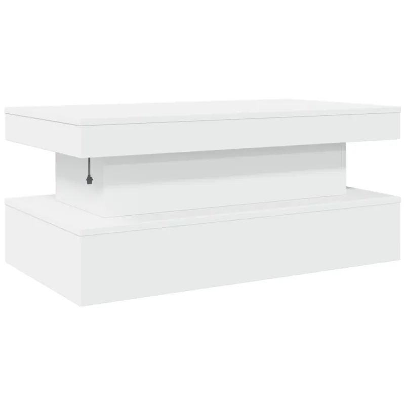 Kavos staliukas su LED lemputėmis, baltos spalvos, 90x50x40cm