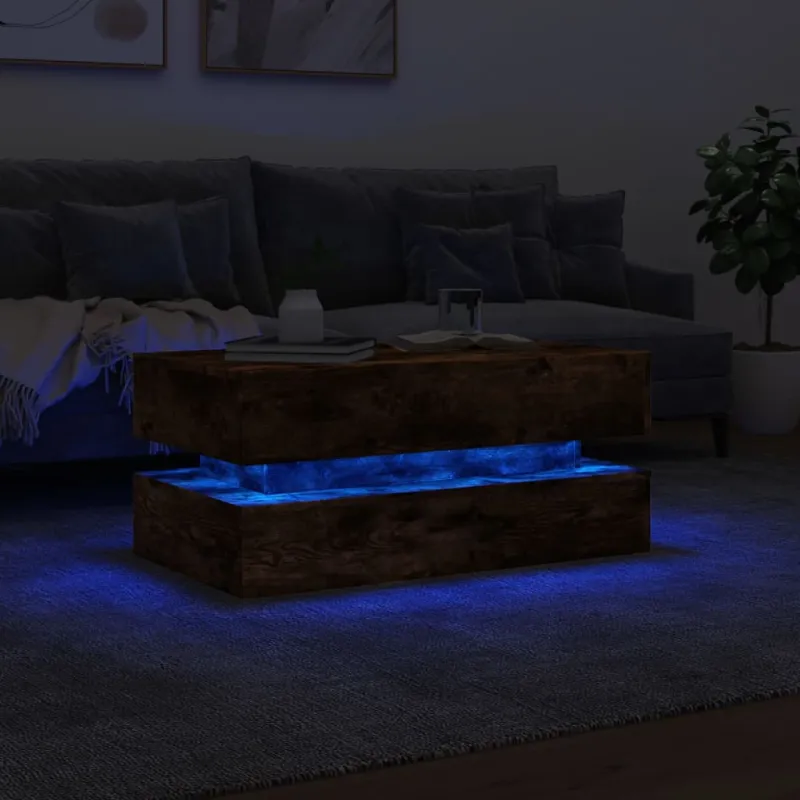 Kavos staliukas su LED lemputėmis, dūminis ąžuolo, 90x50x40cm