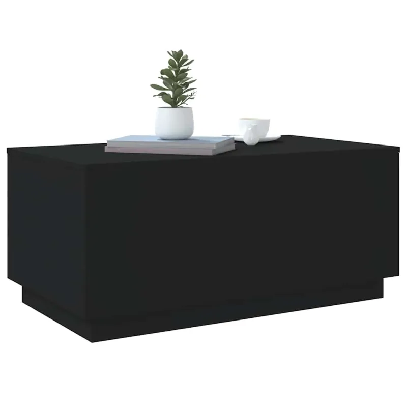 Kavos staliukas su LED lemputėmis, juodos spalvos, 90x50x40cm