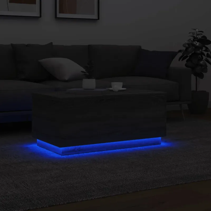 Kavos staliukas su LED lemputėmis, pilkas ąžuolo, 90x50x40cm