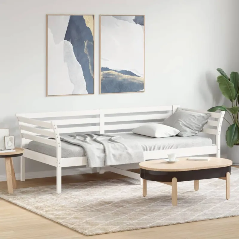 Dieninė lova be čiužinio Balta 100x200 cm medžio masyvo pušis