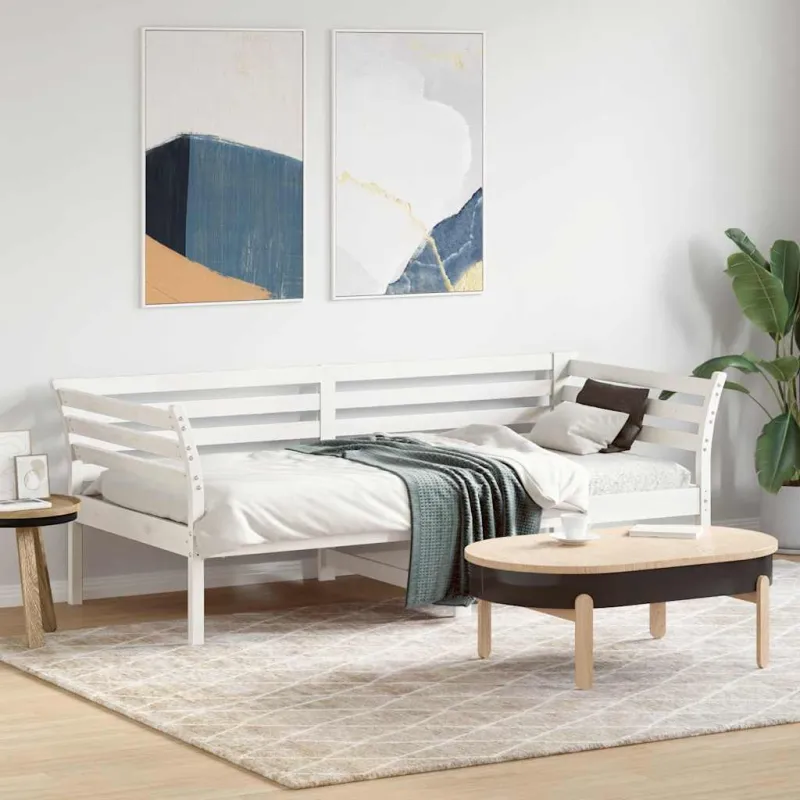 Dieninė lova be čiužinio Balta 75x190 cm medžio masyvo pušis