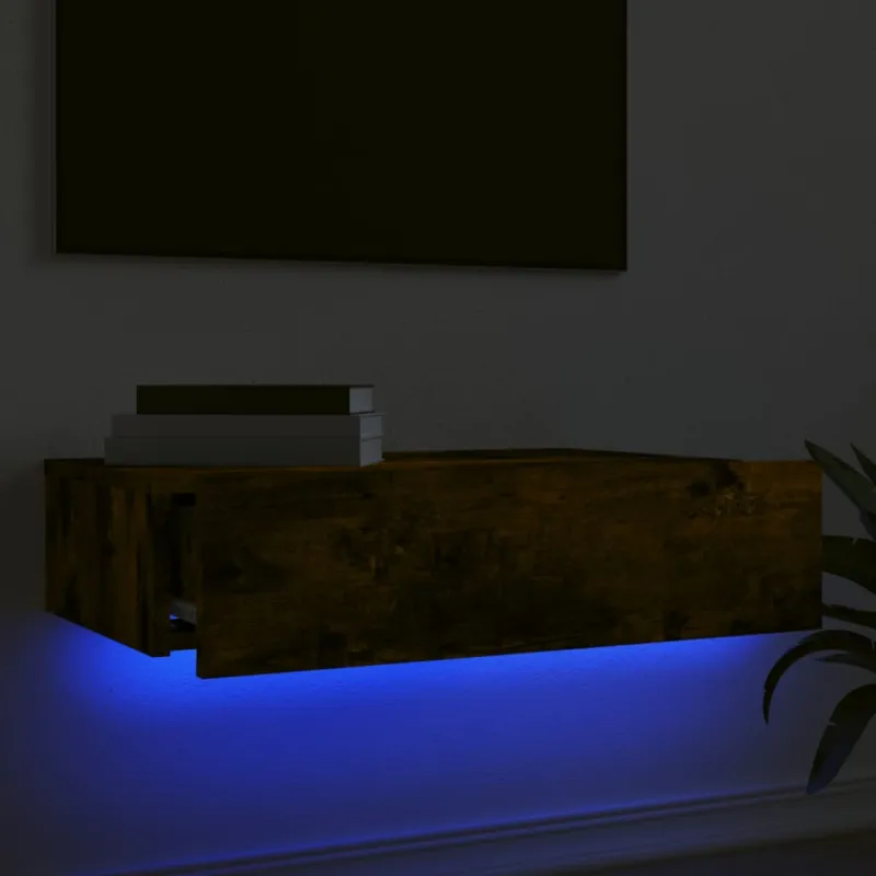 Televizoriaus spintelė su LED lemputėmis, dūminė, 60x35x15,5cm
