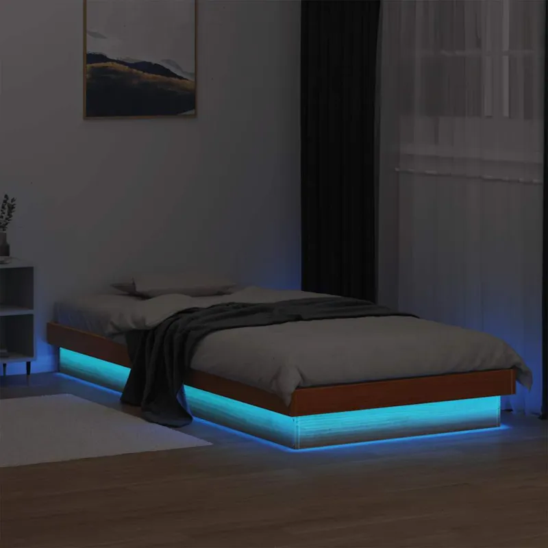 LED lovos rėmas, vaško rudas, 90x200cm, pušies medienos masyvas