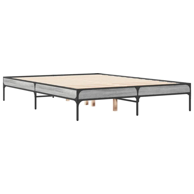 Lovos rėmas, pilkas ąžuolo, 135x190cm, apdirbta mediena/metalas
