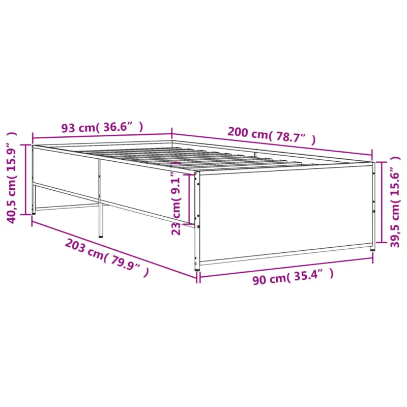 Lovos rėmas, dūminio ąžuolo, 90x200cm, mediena ir metalas