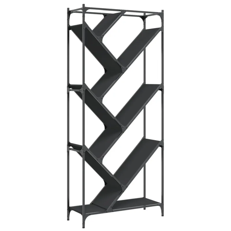 Knygų spinta, juoda, 79x30x180cm, apdirbta mediena ir metalas