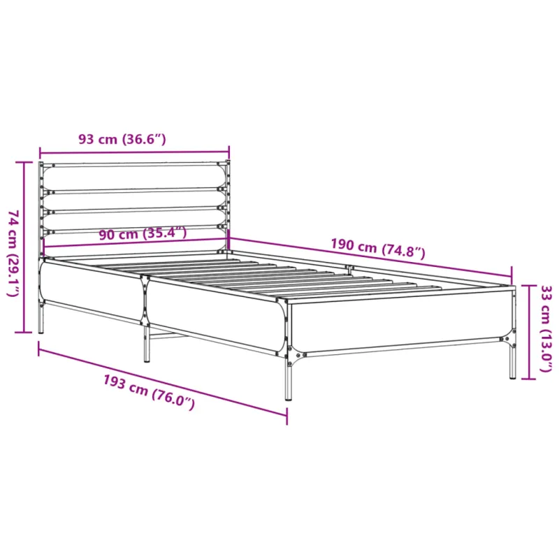Lovos rėmas, juodas, 90x190cm, apdirbta mediena ir metalas