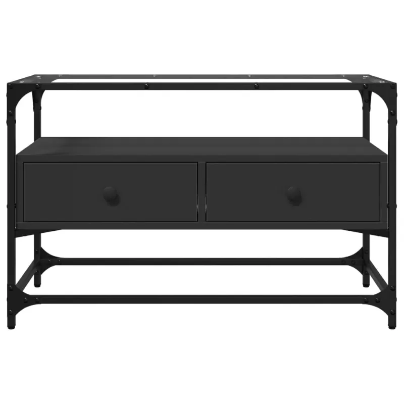 TV spintelė su stikliniu stalviršiu, juoda, 80x35x51cm, mediena
