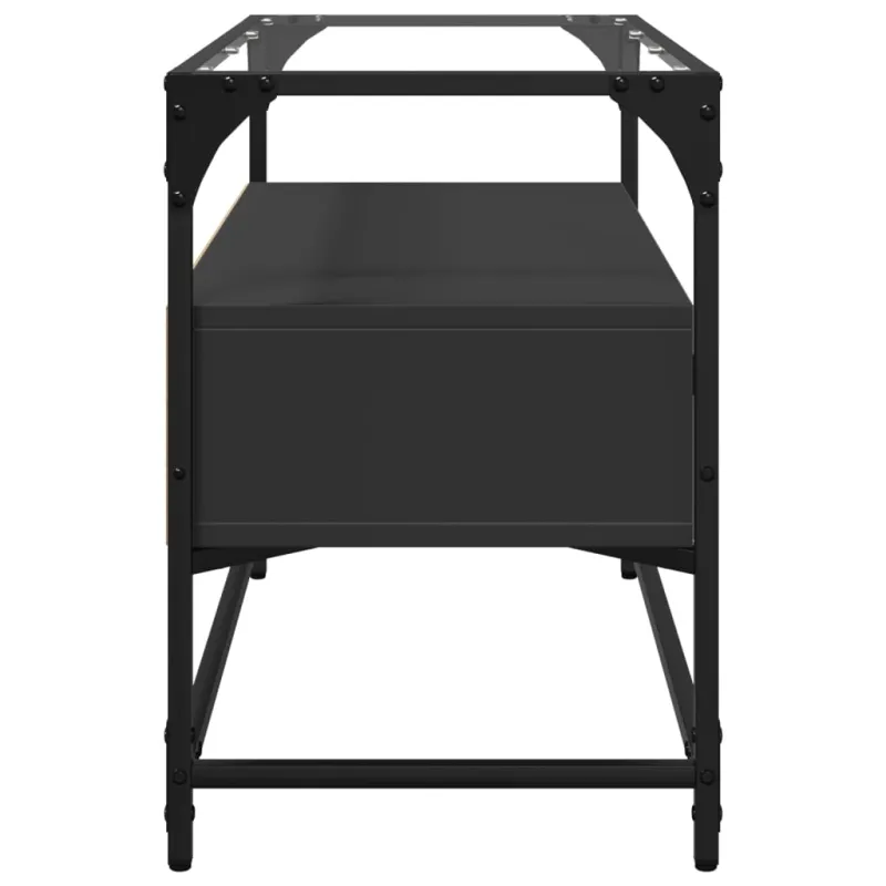 TV spintelė su stikliniu stalviršiu, juoda, 80x35x51cm, mediena