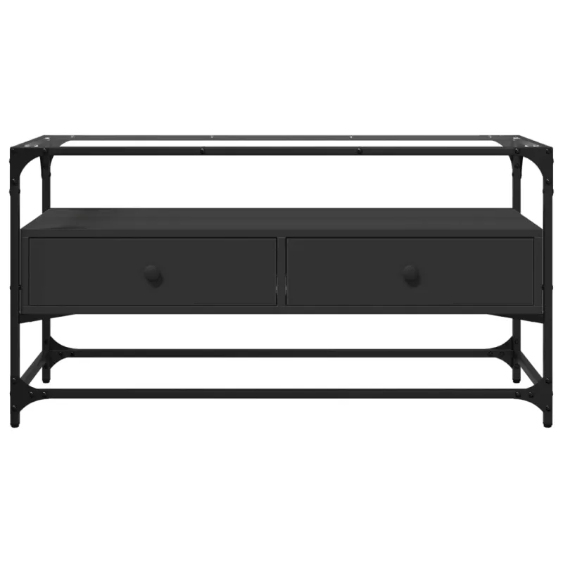 TV spintelė su stikliniu stalviršiu, juoda, 98x35x51cm, mediena