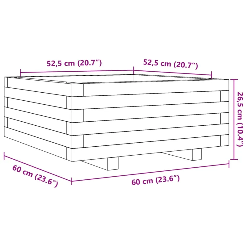 Sodo lovelis, 60x60x26,5cm, pušies medienos masyvas