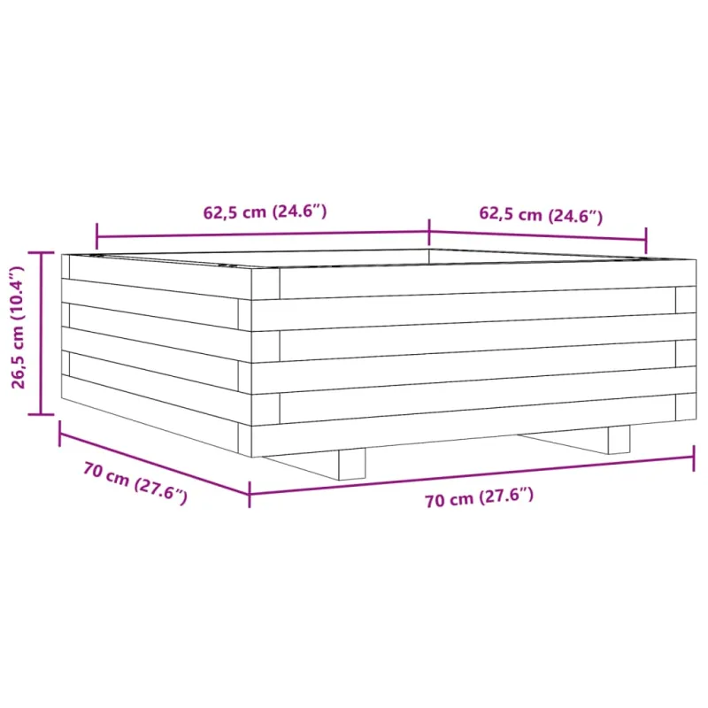 Sodo lovelis, baltas, 70x70x26,5cm, pušies medienos masyvas