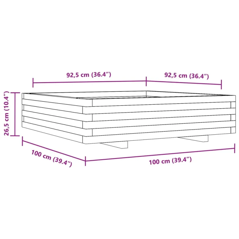 Sodo lovelis, baltas, 100x100x26,5cm, pušies medienos masyvas