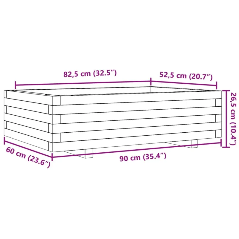 Sodo lovelis, baltas, 90x60x26,5cm, pušies medienos masyvas
