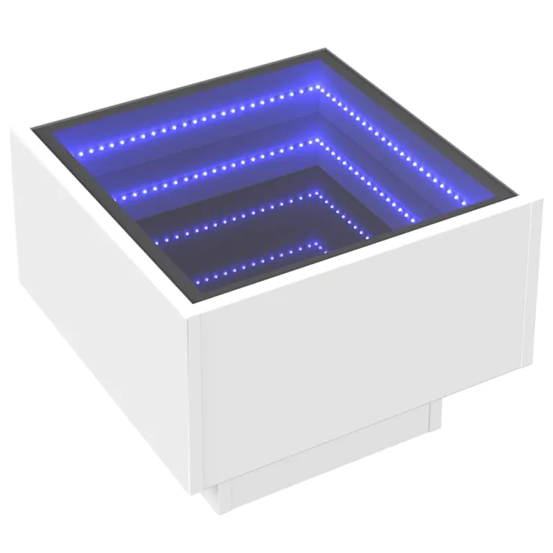 Šoninis staliukas su LED, baltas, 40x40x30cm, apdirbta mediena