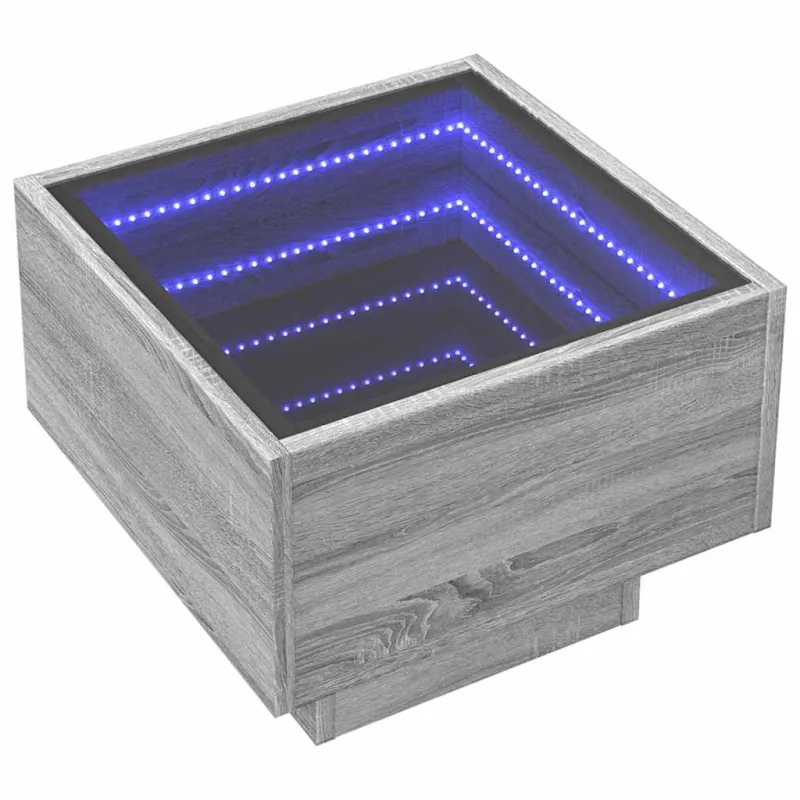 Šoninis staliukas su LED, pilkas ąžuolo, 40x40x30cm, mediena