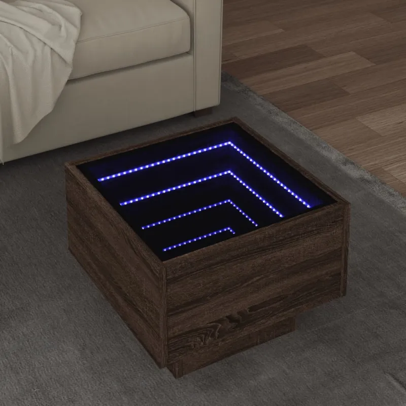 Šoninis staliukas su LED, rudas ąžuolo, 40x40x30cm, mediena