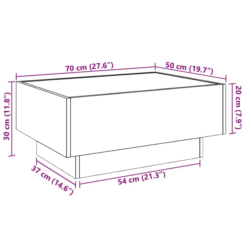 Kavos staliukas su LED, betono, 70x50x30cm, apdirbta mediena